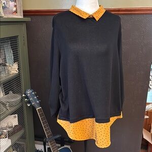 Suzy Shier Black Long Sleeve Button Down Shirt with Peter Pan Collar